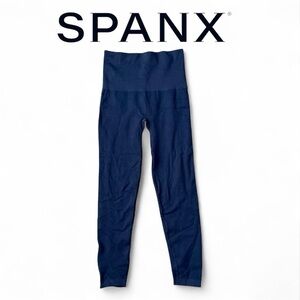 Spanx Leggings Look At Me Now Seamless Side Ankle Zip Midnight Navy Blue Size 1X